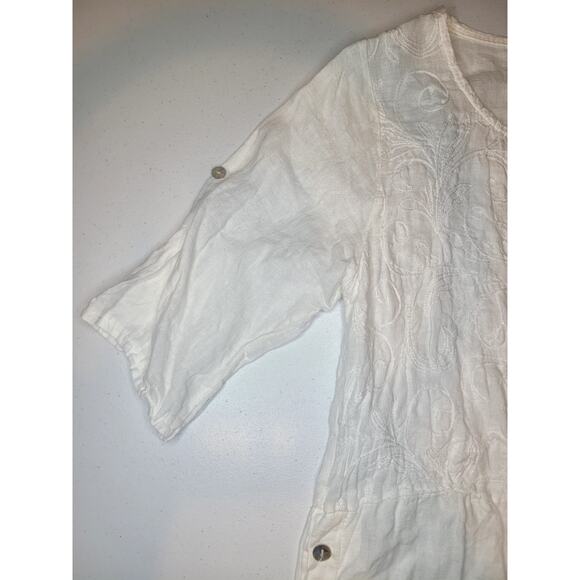 Lungo L'Arno Womens M Embroidered Top 100% Linen, Beachy Feminine Made In Italy - Picture 6 of 12